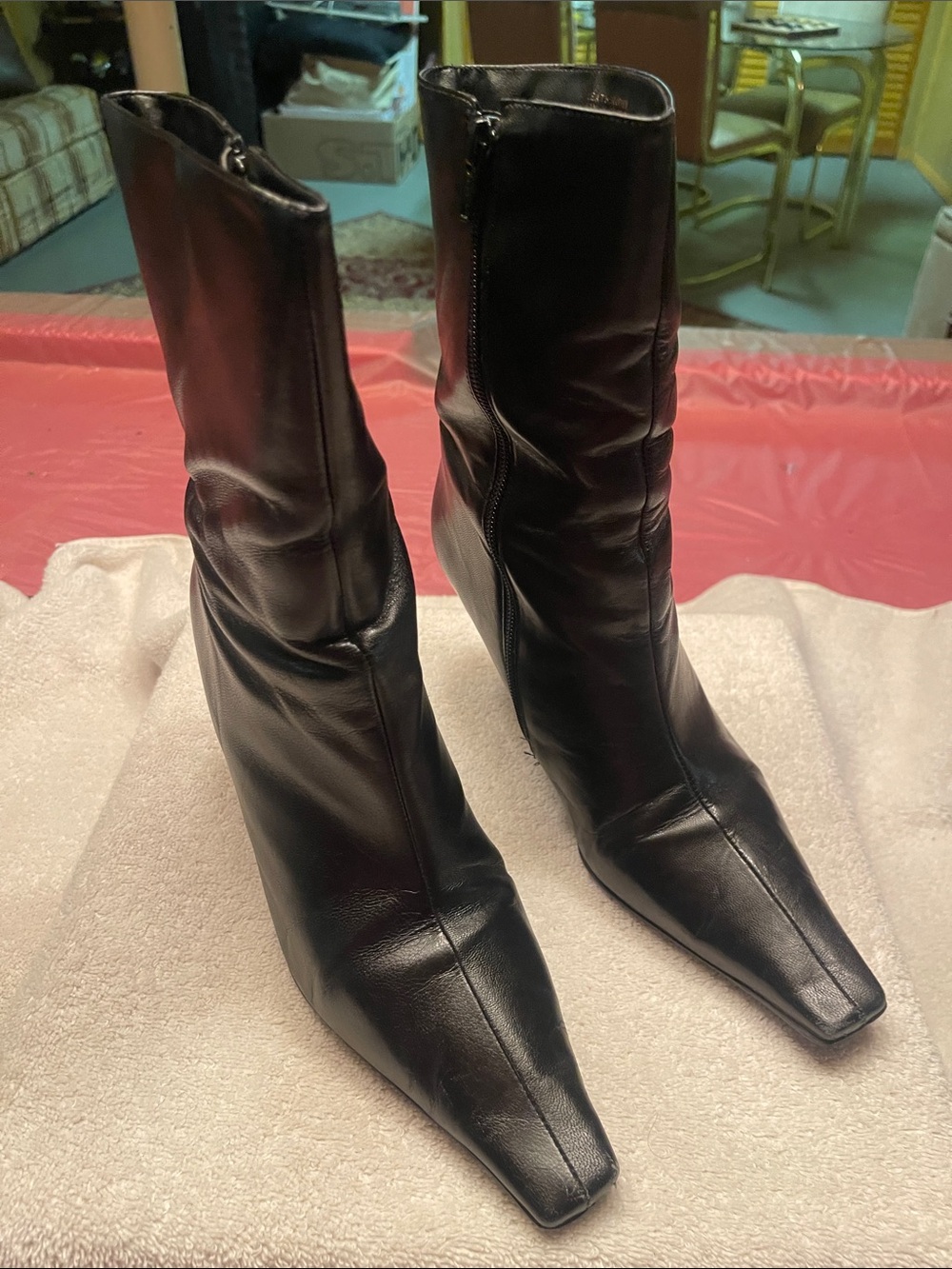 Aldo Black Leather Square-Toe Mid-Calf Boots